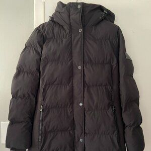 Calvin Klein Quilted Puffer Parka Coat Jacket Faux Fur Hood Black Women's Medium